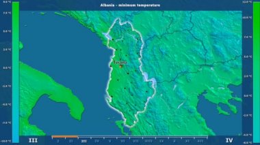 Animasyonlu efsanesi - İngilizce etiketleri ile Arnavutluk alanında aya göre minimum sıcaklığı: ülke ve sermaye adları, açıklama göster. Sterografik projeksiyon
