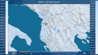 Animasyonlu efsanesi - İngilizce etiketleri ile Arnavutluk alan aya göre su buharı basıncı: ülke ve sermaye adları, açıklama göster. Sterografik projeksiyon