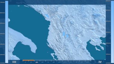 Rüzgar hızı animasyonlu efsanesi - ham renk shader ile Arnavutluk alanında aya göre. Sterografik projeksiyon