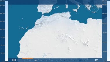 Animasyonlu gösterge - ham renk shader ile Cezayir bölgede yağış aya göre. Sterografik projeksiyon