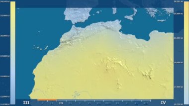 Animasyonlu efsanesi - ham renk shader ile Cezayir alanında güneş radyasyonu aya göre. Sterografik projeksiyon