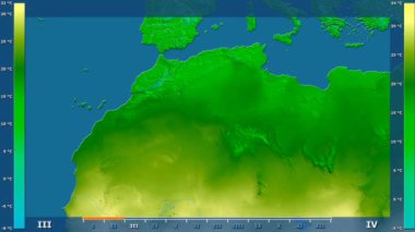 Animasyonlu efsanesi - ham renk shader ile Cezayir alanında ortalama sıcaklık aya göre. Sterografik projeksiyon