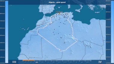 Rüzgar hızı aya göre animasyonlu efsanesi - İngilizce etiketleri ile Cezayir alanında: ülke ve sermaye adları, açıklama göster. Sterografik projeksiyon
