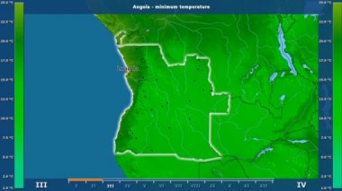 Animasyonlu efsanesi - İngilizce etiketleri ile Angola alanında aya göre minimum sıcaklığı: ülke ve sermaye adları, açıklama göster. Sterografik projeksiyon