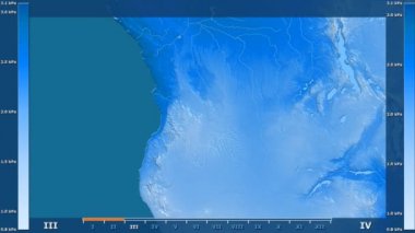 Animasyonlu gösterge - ham renk shader ile Angola bölgede su buharı basıncı aya göre. Sterografik projeksiyon