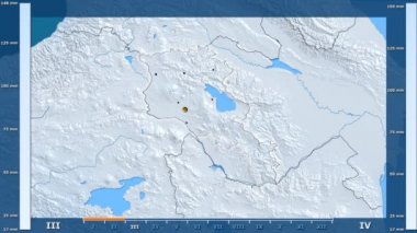 Animasyonlu gösterge - parlayan şekli, idari sınırları, ana şehirler, sermaye ile Ermenistan bölgede yağış aya göre. Sterografik projeksiyon