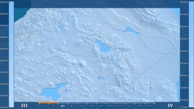 Rüzgar hızı animasyonlu efsanesi - ham renk shader ile Ermenistan alanında aya göre. Sterografik projeksiyon
