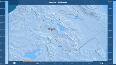 Rüzgar hızı aya göre animasyonlu gösterge - İngilizce etiketleri Ermenistan bölge: ülke ve sermaye adları, açıklama göster. Sterografik projeksiyon