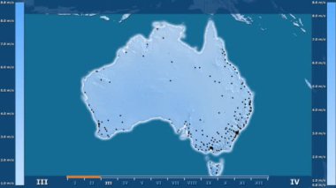 Hız animasyonlu efsanesi - parlayan şekli, idari sınırları, ana şehirler, sermaye ile Avustralya alanında aya göre rüzgar. Sterografik projeksiyon