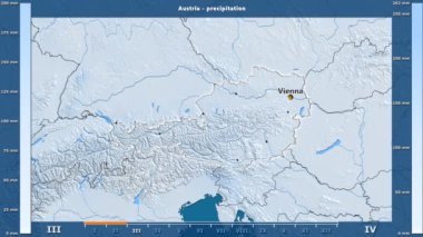 Animasyonlu efsanesi - İngilizce etiketleri ile Avusturya alanında aylık Yağış: ülke ve sermaye adları, açıklama göster. Sterografik projeksiyon