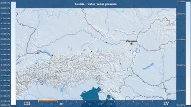 Animasyonlu efsanesi - İngilizce etiketleri ile Avusturya alanında aya göre su buhar basıncı: ülke ve sermaye adları, açıklama göster. Sterografik projeksiyon