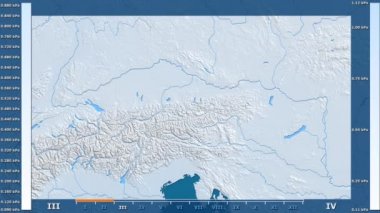 Animasyonlu gösterge - ham renk shader ile Avusturya bölgede su buharı basıncı aya göre. Sterografik projeksiyon