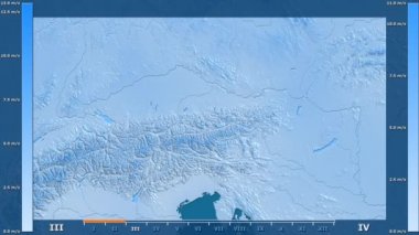 Rüzgar hızı animasyonlu efsanesi - ham renk shader ile Avusturya alanında aya göre. Sterografik projeksiyon
