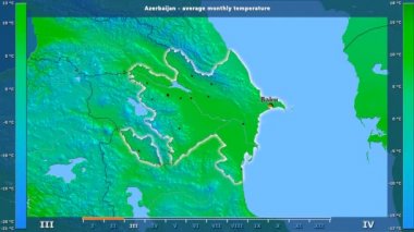 Ortalama sıcaklık ay tarafından animasyonlu efsanesi - İngilizce etiketleri ile Azerbaycan bölgesinde: ülke ve sermaye adları, açıklama göster. Sterografik projeksiyon