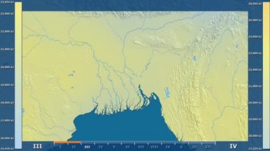 Animasyonlu efsanesi - ham renk shader ile Bangladeş alanında güneş radyasyonu aya göre. Sterografik projeksiyon