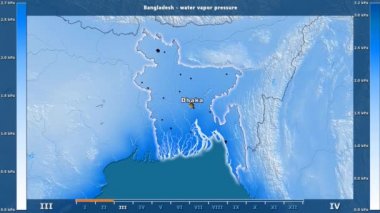 Animasyonlu efsanesi - İngilizce etiketleri ile Bangladeş alan aya göre su buharı basıncı: ülke ve sermaye adları, açıklama göster. Sterografik projeksiyon