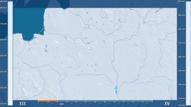 Animasyonlu gösterge - ham renk shader ile Beyaz Rusya bölgede yağış aya göre. Sterografik projeksiyon