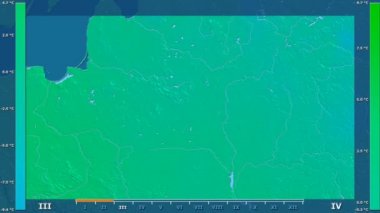Animasyonlu gösterge - ham renk shader ile Beyaz Rusya bölgede ortalama sıcaklık aya göre. Sterografik projeksiyon