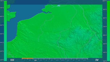 Animasyonlu efsanesi - ham renk shader ile Belçika alanında ortalama sıcaklık aya göre. Sterografik projeksiyon