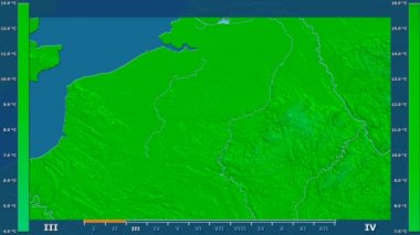 Animasyonlu efsanesi - ham renk shader ile Belçika alanında maksimum sıcaklık aya göre. Sterografik projeksiyon