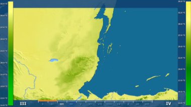 Animasyonlu efsanesi - ham renk shader ile Belize alanında maksimum sıcaklık aya göre. Sterografik projeksiyon
