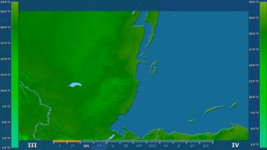 Animasyonlu efsanesi - ham renk shader ile Belize alanında minimum sıcaklığı aya göre. Sterografik projeksiyon