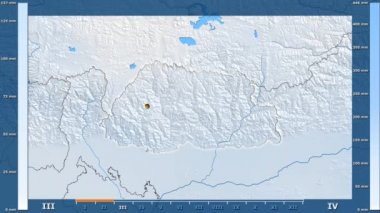 Animasyonlu efsanesi - parlayan şekli, idari sınırları, ana şehirler, sermaye ile Bhutan alan yağış aya göre. Sterografik projeksiyon