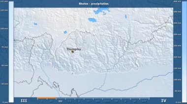 Bhutan alan animasyonlu efsanesi - İngilizce etiketleri ile aya göre Yağış: ülke ve sermaye adları, açıklama göster. Sterografik projeksiyon