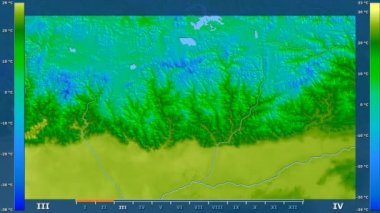 Bhutan alan animasyonlu efsanesi - ham renk shader ile maksimum sıcaklık aya göre. Sterografik projeksiyon
