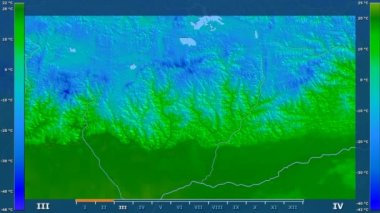 Animasyonlu efsanesi - ham renk shader ile Bhutan alanında minimum sıcaklığı aya göre. Sterografik projeksiyon