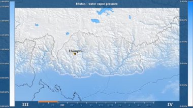 Bhutan alan animasyonlu efsanesi - İngilizce etiketleri ile aya göre su buharı basıncı: ülke ve sermaye adları, açıklama göster. Sterografik projeksiyon
