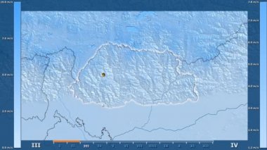 Hız animasyonlu efsanesi - parlayan şekli, idari sınırları, ana şehirler, sermaye ile Bhutan alan aya göre rüzgar. Sterografik projeksiyon