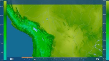 Animasyonlu efsanesi - ham renk shader ile Bolivya alanında ortalama sıcaklık aya göre. Sterografik projeksiyon