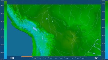 Animasyonlu efsanesi - ham renk shader ile Bolivya alanında minimum sıcaklığı aya göre. Sterografik projeksiyon
