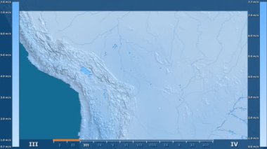 Rüzgar hızı animasyonlu efsanesi - ham renk shader ile Bolivya alanında aya göre. Sterografik projeksiyon