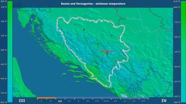 Animasyonlu efsanesi - İngilizce etiketleri ile Bosna ve Hersek alanında aya göre minimum sıcaklığı: ülke ve sermaye adları, açıklama göster. Sterografik projeksiyon