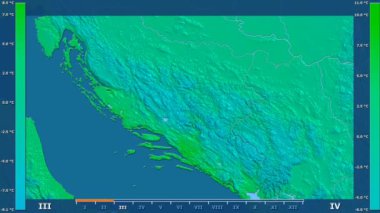 Animasyonlu efsanesi - ham renk shader ile Bosna ve Hersek alanında minimum sıcaklığı aya göre. Sterografik projeksiyon