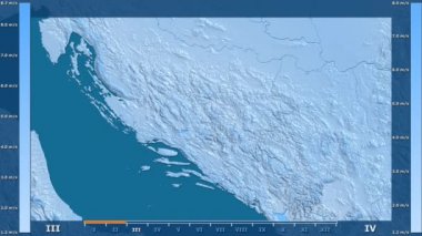 Rüzgar hızı animasyonlu efsanesi - ham renk shader ile Bosna ve Hersek alanında aya göre. Sterografik projeksiyon