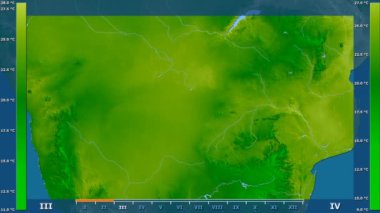 Animasyonlu efsanesi - ham renk shader ile Botsvana alanında ortalama sıcaklık aya göre. Sterografik projeksiyon