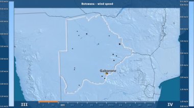 Rüzgar hızı aya göre animasyonlu efsanesi - İngilizce etiketleri ile Botsvana alanında: ülke ve sermaye adları, açıklama göster. Sterografik projeksiyon