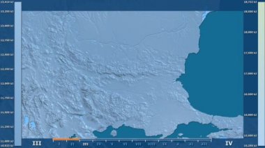 Animasyonlu efsanesi - ham renk shader ile Bulgaristan bölgesinde güneş radyasyonu aya göre. Sterografik projeksiyon