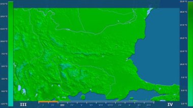 Animasyonlu efsanesi - ham renk shader ile Bulgaristan bölgesinde maksimum sıcaklık aya göre. Sterografik projeksiyon