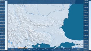 Animasyonlu efsanesi - ham renk shader ile Bulgaristan bölgesinde su buharı basıncı aya göre. Sterografik projeksiyon