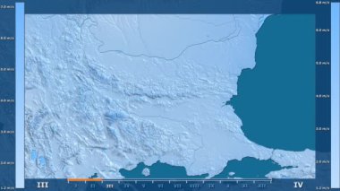 Rüzgar hızı animasyonlu efsanesi - ham renk shader ile Bulgaristan bölgesinde aya göre. Sterografik projeksiyon