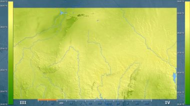 Burkina Faso alanda animasyonlu gösterge - ham renk shader ile ortalama sıcaklık aya göre. Sterografik projeksiyon
