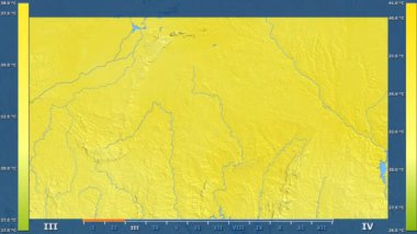 Burkina Faso alanda animasyonlu gösterge - ham renk shader ile maksimum sıcaklık aya göre. Sterografik projeksiyon