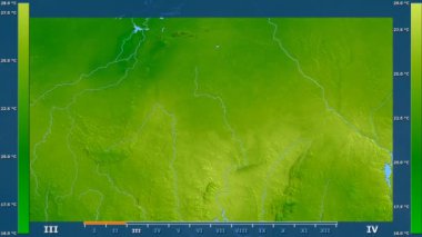 Animasyonlu efsanesi - ham renk shader ile Burkina Faso alanında minimum sıcaklığı aya göre. Sterografik projeksiyon