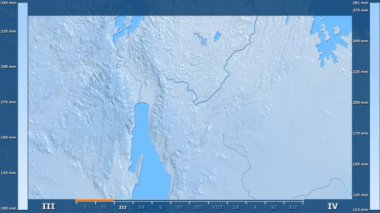 Animasyonlu gösterge - ham renk shader ile Burundi bölgede yağış aya göre. Sterografik projeksiyon