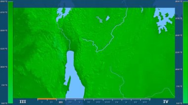 Animasyonlu efsanesi - ham renk shader ile Burundi alanında minimum sıcaklığı aya göre. Sterografik projeksiyon