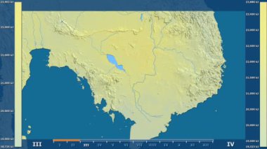 Kamboçya alanda animasyonlu gösterge - ham renk shader ile güneş radyasyonu aya göre. Sterografik projeksiyon